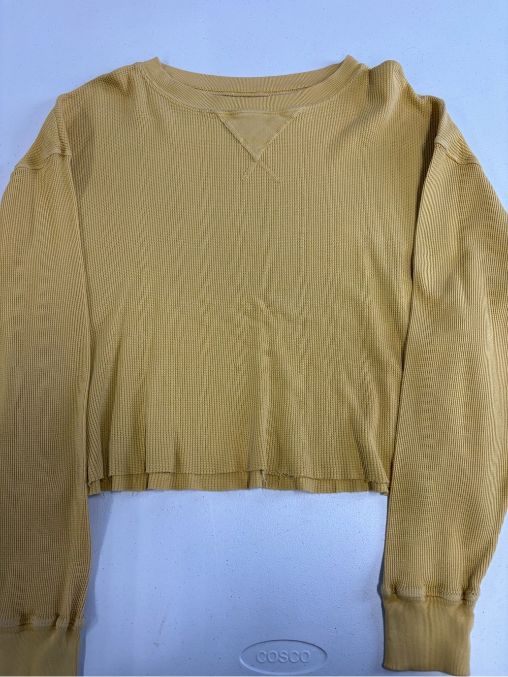 Mustard Ribbed Long-Sleeve Crop Top - Women